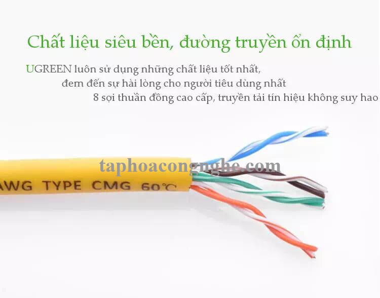 Ugreen 30642 10M màu Vàng Cáp mạng LAN CAT5E UPT NW103 30030642